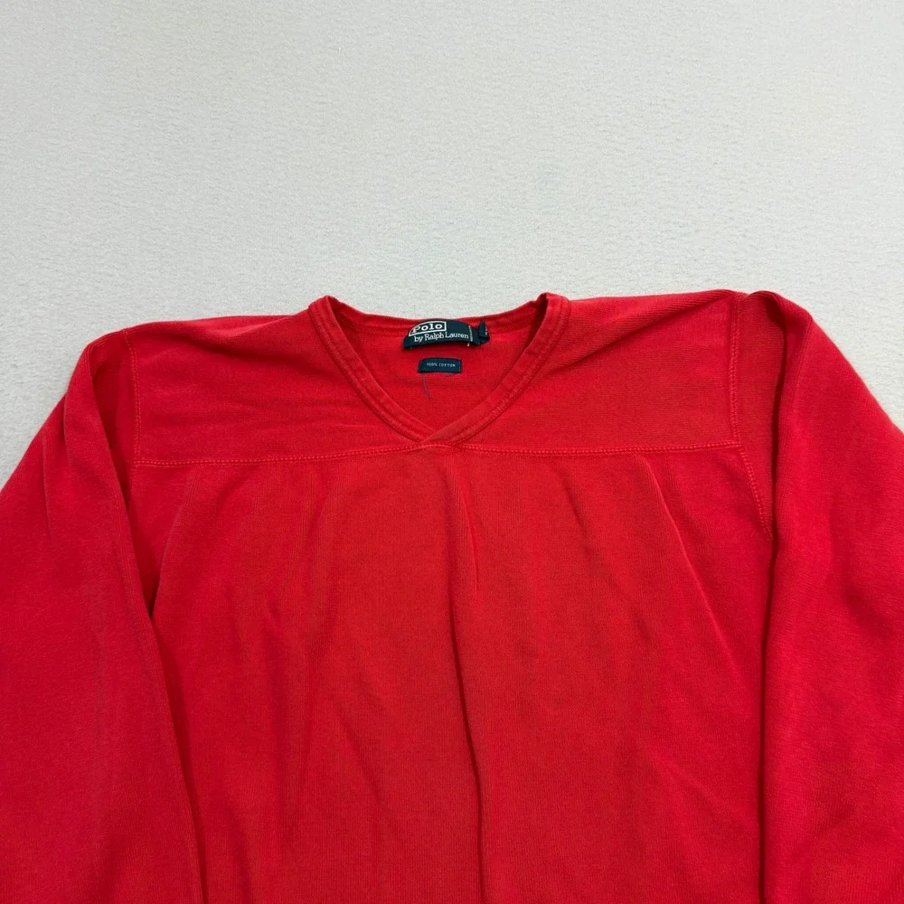 Vintage Polo Ralph Lauren Shirt Men XXL Red Long Sleeve V-Neck Pullover Boxy Fit